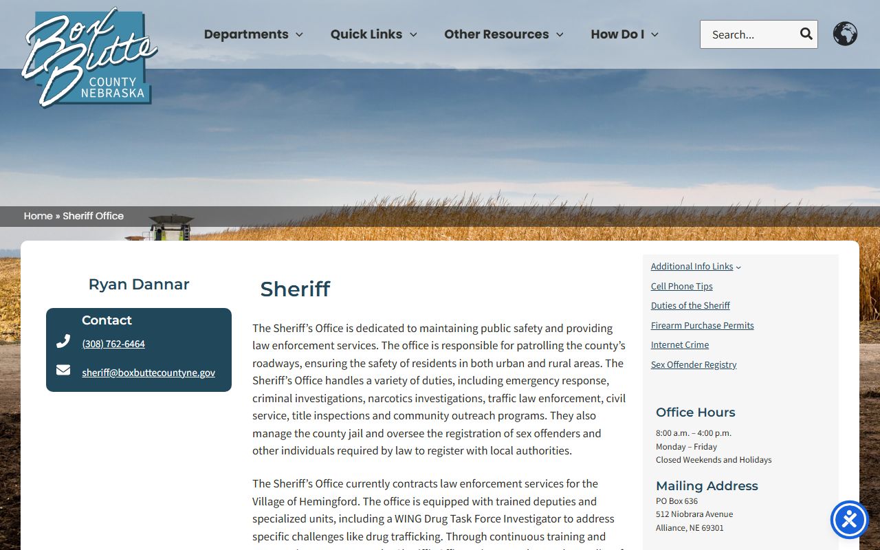 Box Butte County Jail serving Grant County inmate lookup source