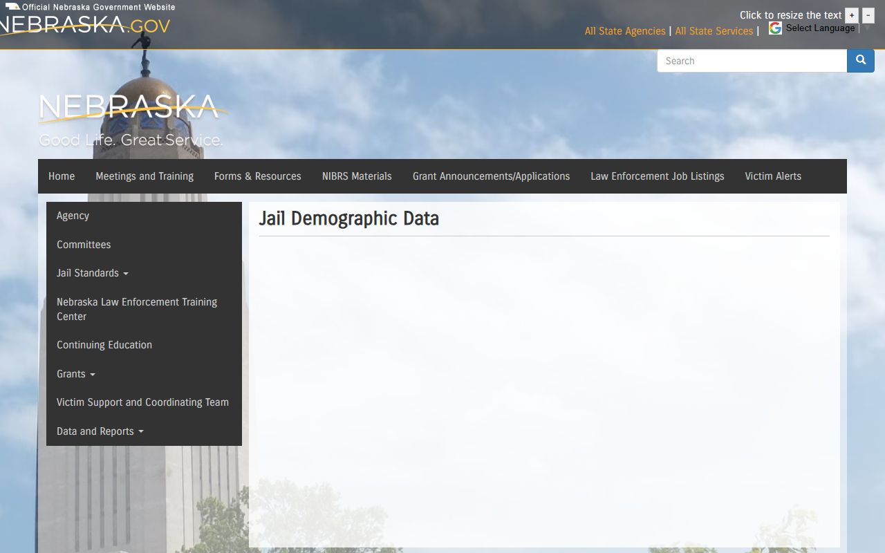 Nebraska jail demographic data for Grant County inmate population research